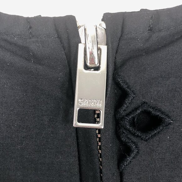 Ganni Broderie Anglaise Cropped Blouse Top Eyelet Embroidered Size XS * in Black - Picture 12 of 16